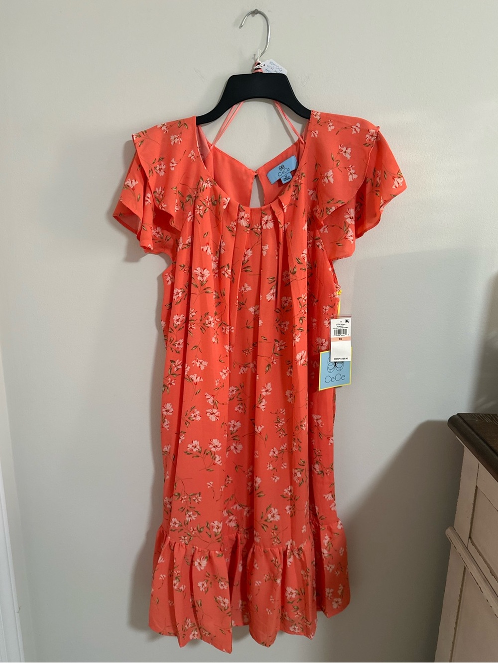 NWT CeCe Cameo Coral Floral Ruffle plus Size Dress